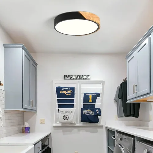 Vista 9 de Lámpara de techo LED moderna, lámpara de techo minimalista de madera empotrada, 4000 K no regulable, lámpara de iluminación circular con pantalla