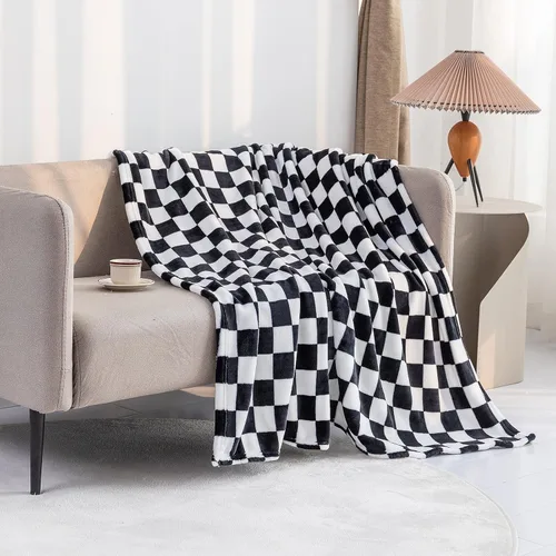 Vista 2 de LOMAO Manta de franela con patrón de cuadrícula de ajedrez, suave, lujosa, cálida y acogedora para sofá y cama, para todas las estaciones