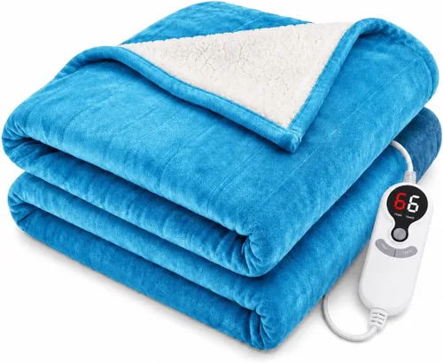 Vista 17 de Manta térmica eléctrica tipo throw tamaño 50"x60" - Tela de franela y sherpa de doble cara, 6 ajustes de calor y 3 horas de apagado automático