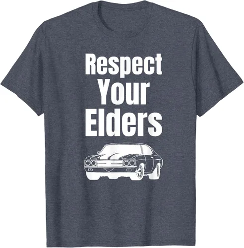 Vista 95 de Divertido regalo de auto para chicos – Respect Your Elders Classic Muscle Car Camiseta, Negro, S