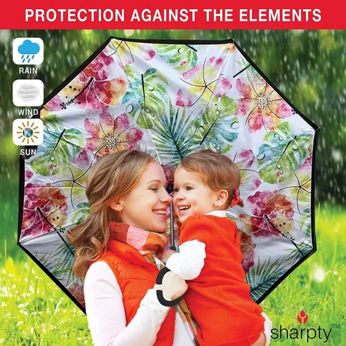 Vista 6 de Sharpty - Paraguas invertido, resistente al viento para mujer con protección UV, con mango en forma de C
