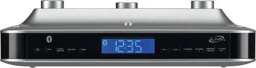 Vista 2 de iLive Sistema de música para debajo del gabinete con altavoces estéreo incorporados y radio FM/puerto USB, compatible con archivos MP3, puerto Aux