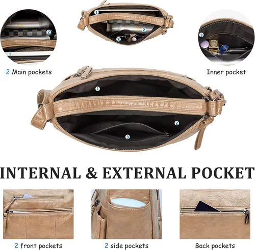 Vista 5 de Bolsos VOLGANIK ROCK para mujer de piel sintética suave, bolso de hombro para damas, bolso bandolera y bolsos de mano, liviano, con bolsillos