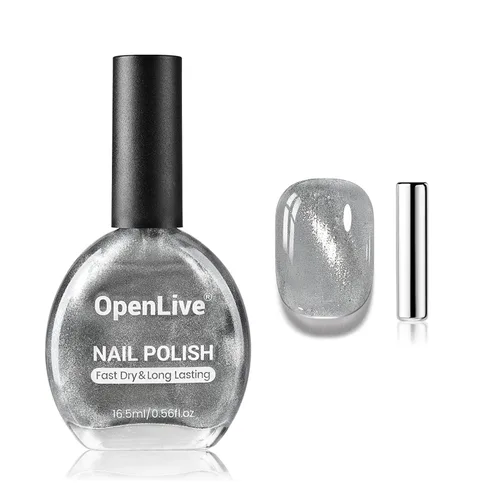 Vista 10 de OpenLive - Esmalte de uñas de ojo de gato negro, 16.5 ml de esmalte de uñas de purpurina reflectante de secado rápido con barra magnética