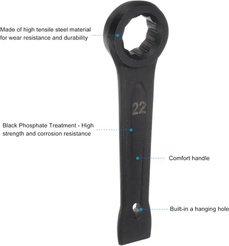 Vista 3 de uxcell Llave tipo anillo de extremo de caja de 0.866 in, herramienta de mano de llave de cabeza única de acero de alta resistencia Hand Tool