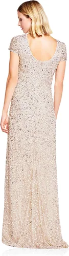 Vista 2 de Adrianna Papell vestido de noche de mangas cortas con lentejuelas para mujer