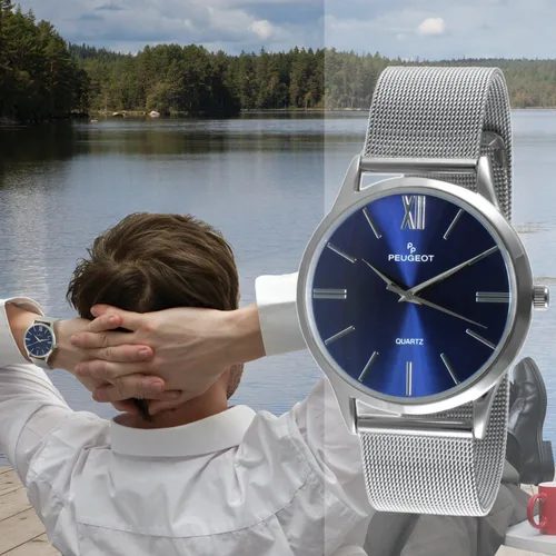 Vista 2 de Peugeot - Reloj de vestir de malla de acero inoxidable para hombre