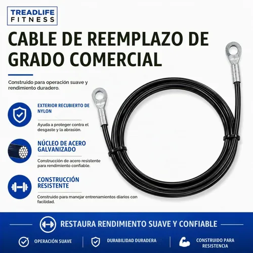 Vista 2 de TreadLife Fitness Cable de repuesto de grado comercial resistente para todos los modelos de gimnasio total: 1000, 1500, 2000, 3000, XLS Up