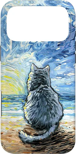Vista 22 de Nebelung Gray Cat Starry Night Persian Russian Blue Art Case for iPhone 17