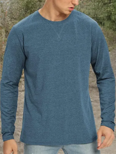 Vista 86 de NITAGUT Camiseta clásica de algodón para hombre con cuello redondo