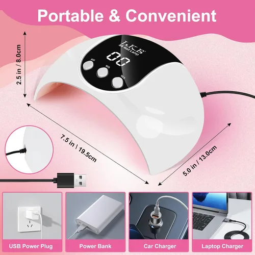 Vista 4 de LKE Lámpara de uñas LED UV de 54 W para esmalte de gel con 3 temporizadores, sensor automático, ligero portátil, 18 cuentas avanzadas para bricolaje