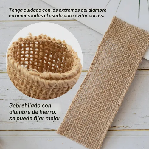 Vista 3 de 50 servilleteros desechables de arpillera con borde con cable para servilleteros para decoración de boda, fiesta, decoración de mesa de comedor