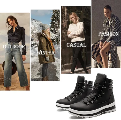 Vista 7 de hash bubbie Botas de combate para mujer, botas de plataforma negras, antideslizantes, impermeables, botas de tobillo para otoño e invierno, botas