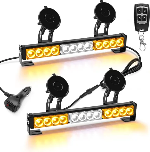 Vista 2 de Barra de luces estroboscópicas ámbar y blanco para asesor de tráfico para vehículos, camiones, control remoto inalámbrico, 23 patrones de flash, 2