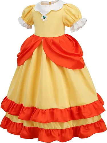 Vista 2 de BLOOMIRO Disfraz de princesa melocotón, vestido de melocotón para niñas, traje de cosplay con accesorios