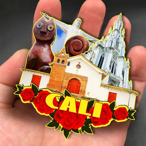 Vista 4 de Cali Colombia - Imán de madera 3D para nevera, recuerdos coleccionables, decoración artesanal