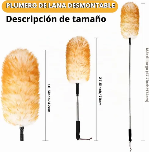 Vista 2 de Extendable Cleaning Duster,66.9Inch Telescoping Feather Dusters with Stainless Steel Extension Pole for Cleaning High Ceiling Fan, High