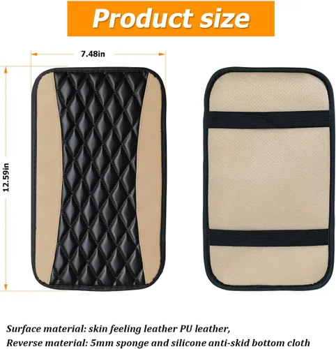Vista 2 de Osilly Almohadilla para consola central de automóvil, funda universal impermeable para caja de reposabrazos, 12.6" x 7.5" piel sintética, protector