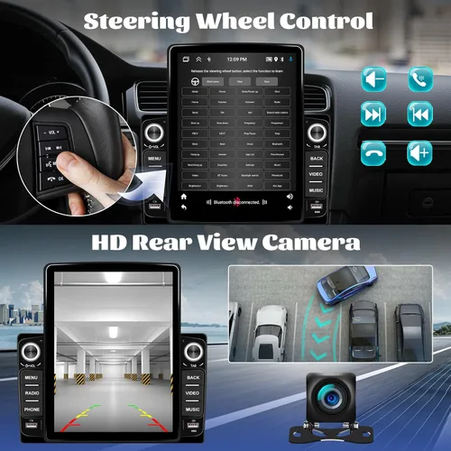 Vista 6 de [2+64G] Android 15 Estéreo de coche doble DIN con CarPlay inalámbrico y Android Auto 9.5" Vertical HD Touch Screen Car Radio,Mirror Link