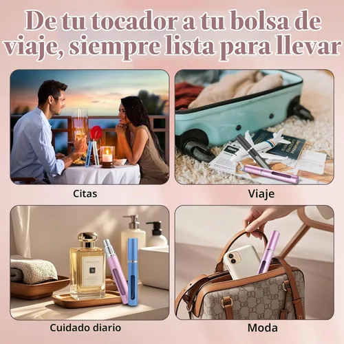 Vista 6 de YOCASII 4 botellas de perfume atomizadoras recargables para viajes, mini botella de spray de colonia, botella de viaje, mini botella de perfume