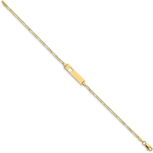 Vista 2 de 14k Yellow Gold Cut Out Heart Figaro Link Id Bracelet 7 Inch Fine Jewelry For Women Gifts For Her