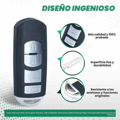 Vista 5 de Beefunny Funda de llave de repuesto para mando a distancia de coche, 4 botones, para Mazda 3 6 2014-2018 SKE13D-01 (Solo funda de llave)