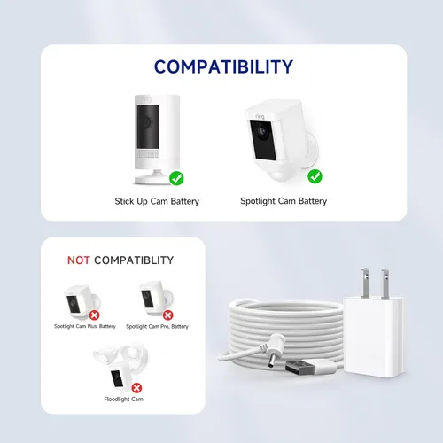 Vista 5 de Ayotu Cable de carga de 16 pies para Ring Stick Up Cam Batería/Enchufe, Cable de alimentación resistente a la intemperie para mantener la cámara
