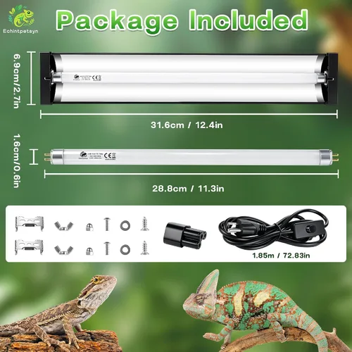 Vista 2 de UVB Light for Reptiles 12in 8W T5 HO 10.0 UVB Kit w/Bulb Dragon Tank Black