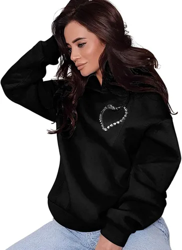 Vista 3 de Sudaderas con capucha para mujer, con diseño de diamantes y dulce amor, sin espalda, de gran tamaño, casual, holgada