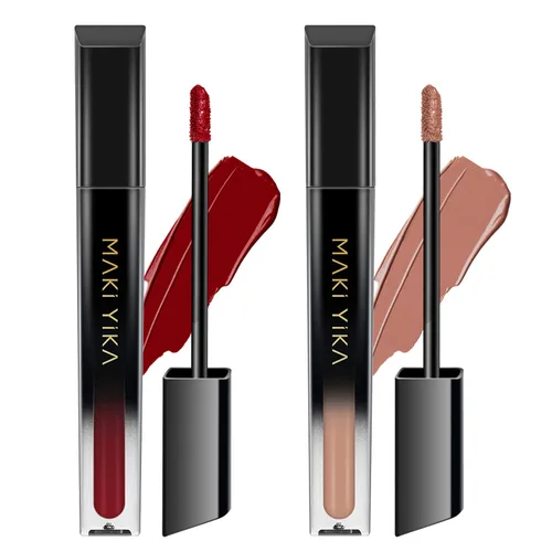 Vista 38 de MAKI YIKA Juego de 3 lápices labiales líquidos mate, color negro y rojo Negro/Rojo Oscuro/Desnudo