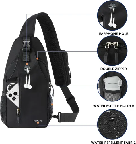 Vista 5 de BOSTANTEN Bolso bandolera, mochila cruzada para el hombro, bolsa de pecho para hombres y mujeres, viajes, senderismo, mochila casual