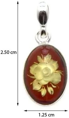 Vista 3 de Ian and Valeri Co. Collar con colgante de rosa camafeo ovalada de plata de ley ámbar de 18 pulgadas, Ámbar, Ámbar