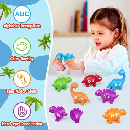 Vista 5 de Kasfalci Juguetes de aprendizaje del alfabeto, juguetes de dinosaurio para niños, aprendizaje ABC para niños pequeños, juego de letras a juego