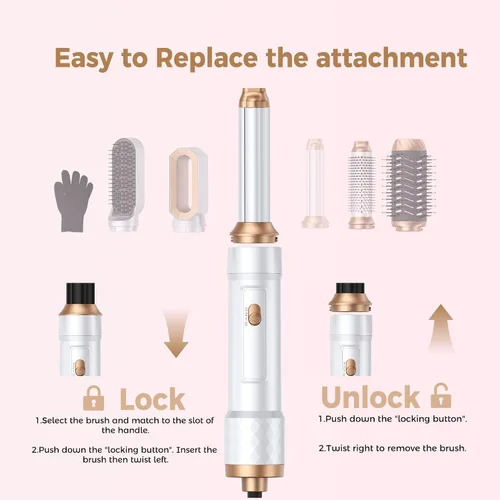 Vista 8 de Cepillo secador de cabello mágico Air Styler 6 en 1, cepillo secador iónico negativo y 3 configuraciones de calor, rizado automático desmontable