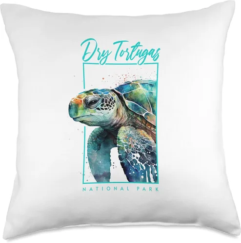 Vista 4 de Dry Tortugas National Park Watercolor Sea Turtle Portrait Throw Pillow