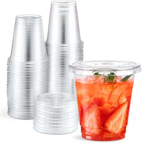 Vista 7 de Eupako Vasos de plástico de 24 onzas con tapas, transparentes desechables para llevar con tapas para café helado, bebidas frías, batidos, Bubble