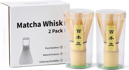 Vista 10 de Juego de batidor de matcha, kit completo de matcha con cuenco, batidor y soporte de bambú, cuchara, tamiz, taza de vidrio con tapa y pajita, bandeja