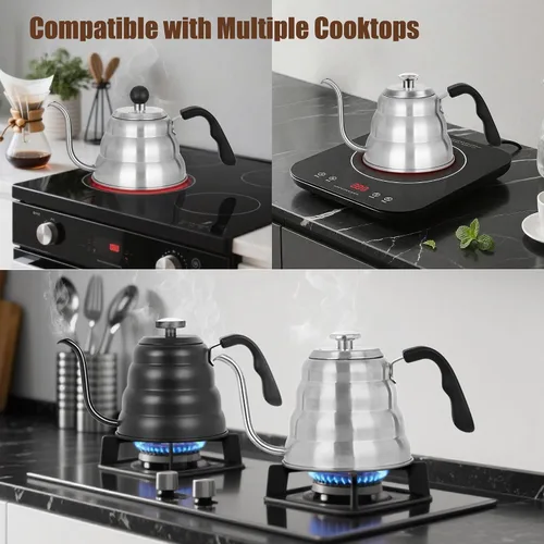 Vista 6 de Hervidor de Vertido para Café de Goteo Manual y Té con Termómetro 28oz Hervidor de Cuello de Cisne con Control de Flujo Hervidor de Agua de Acero