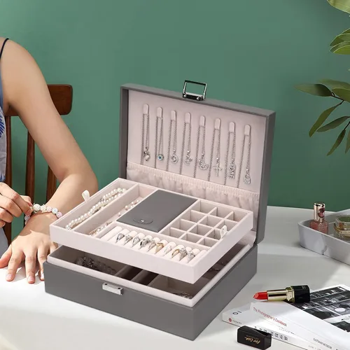 Vista 6 de Almacenamiento y organizador Joyero Caja de almacenamiento de joyería Caja de almacenamiento de joyas de viaje Organizador Casos contenedores