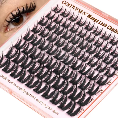 Vista 10 de Goddvenus Manga Lash Racimos de 12-0.551-0.630 in Natural Wispy Fairy Racimos de pestañas 144 extensiones de pestañas en racimo mullidas Anime
