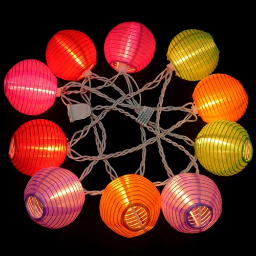 Vista 3 de HOSY 10 unidades de linterna con 3.35 m de luces de cadena de alambre blanco, luces de linterna enchufables con separación de 30.5 cm (multicolor)