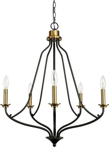 Vista 9 de Candelabro de 5 luces color negro mate y latón, 25 pulgadas, color dorado cepillado, iluminación colgante moderna para isla de cocina, comedor