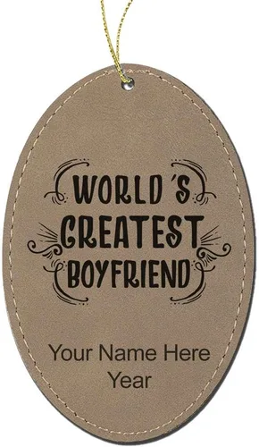 Vista 5 de LaserGram Personalized Christmas Ornament, World's Greatest Boyfriend, Faux Leather, Custom Laser Engraved Gift Idea (Oval Shape, Black with Gold)