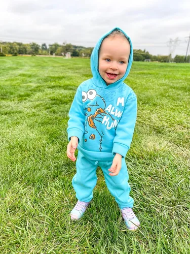 Vista 3 de Sesame Street Elmo Cookie Monster - Conjunto de sudadera con capucha y pantalones para niños pequeños