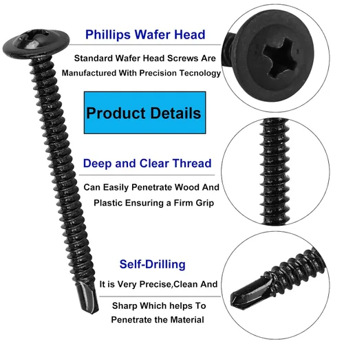 Vista 4 de Kit de surtido de 140 piezas de tornillos negros autoperforantes para metal, tornillos TEK autorroscantes de cabeza de armadura modificada de 8# x