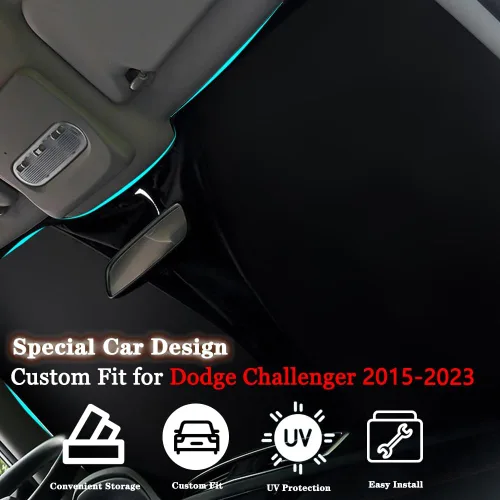 Vista 2 de Parasol para parabrisas personalizado para Dodge Challenger 2015-2023 Coupé, SRT Hellcat, Redeye, GT, RT, TA Coupe, cuerpo ancho, SXT, RT Scat Pack