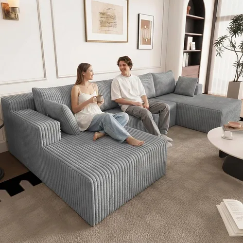 Vista 15 de Sofá seccional Cloud de 96 pulgadas, sofá deshuesado para sala de estar, sofá modular con asiento profundo, sofá de pana cómodo y esponjoso con Negro
