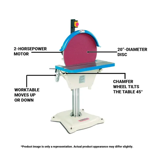 Vista 2 de Baileigh Amoladora de disco de 20 pulgadas, 1100 RPM, 2 HP, 220V 1Ph (modelo DG-500)