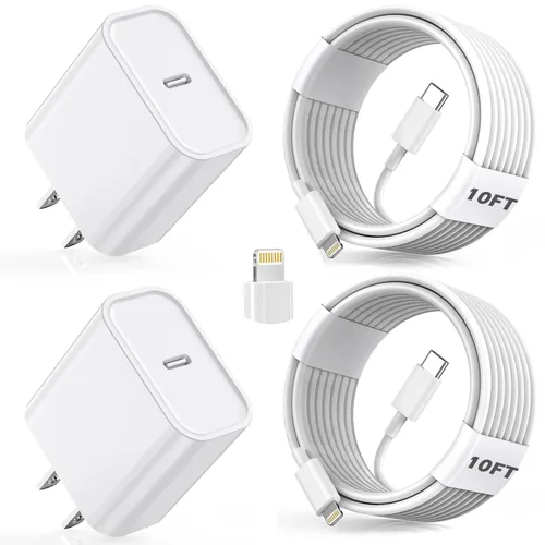 Vista 10 de Cargador de iPhone de carga rápida para iPhone 14, paquete de 2 bloques de pared USB C con enchufe de cargador y cable de carga USB C a Lightning