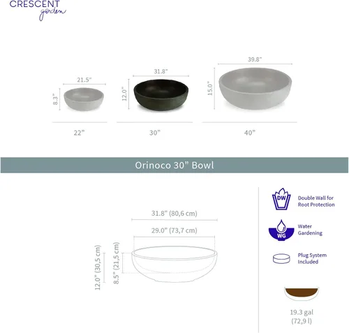 Vista 2 de Crescent Garden Maceta Bowl Grande para Exteriores – Maceta de Resina de Doble Pared con Orificio de Drenaje para Jardines Acuáticos, Fuentes